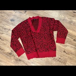 Fate Distressed Red Animal Print Sweater